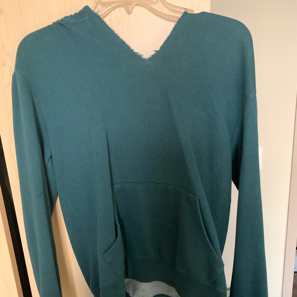 Dark green v neck hooded sweatshirt